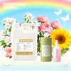 Bottle of premium flower world fragrance oil for handmade soap and luxury candle making.