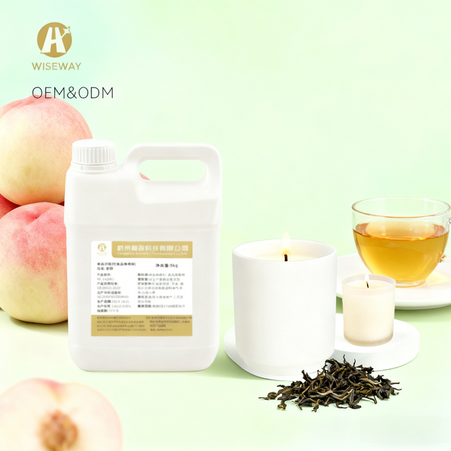 Bottle of premium white peach oolong fragrance oil for handmade candle and soap making.